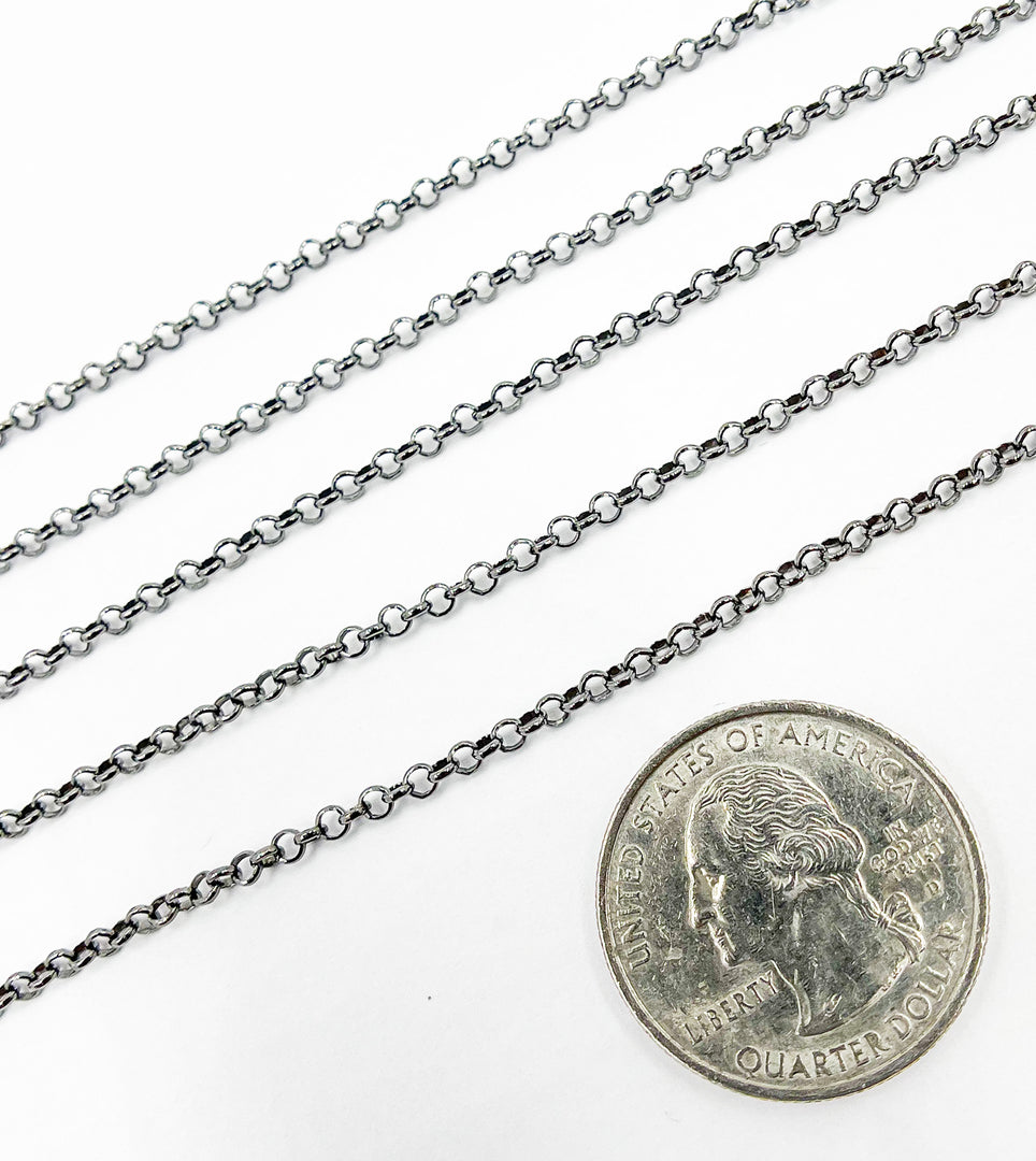 Black Rhodium 925 Sterling Silver Rolo Link Chain. BR13