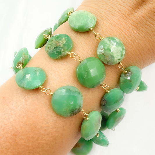 Chrysoprase Coin Shape Gold Plated Wire Chain