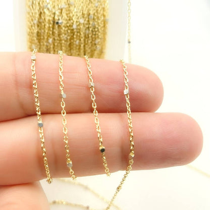 14k Solid Gold Satellite Silver Gold Cube Chain