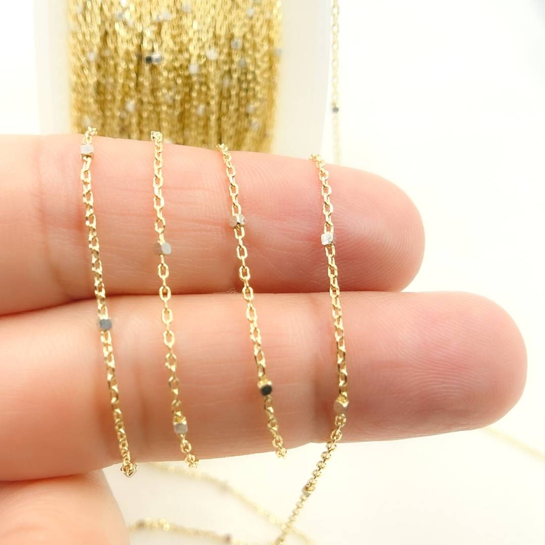 030R01TS4TP8BDBbyFt. 14k Solid Gold Satellite Silver Gold Cube Chain