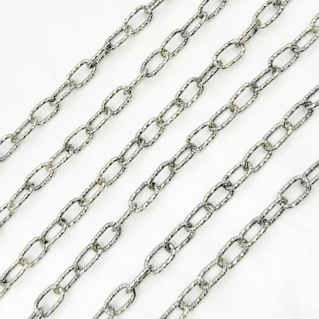 Oxidized 925 Steeling Silver Diamond Cut Cable Link Chain. V138DCOX