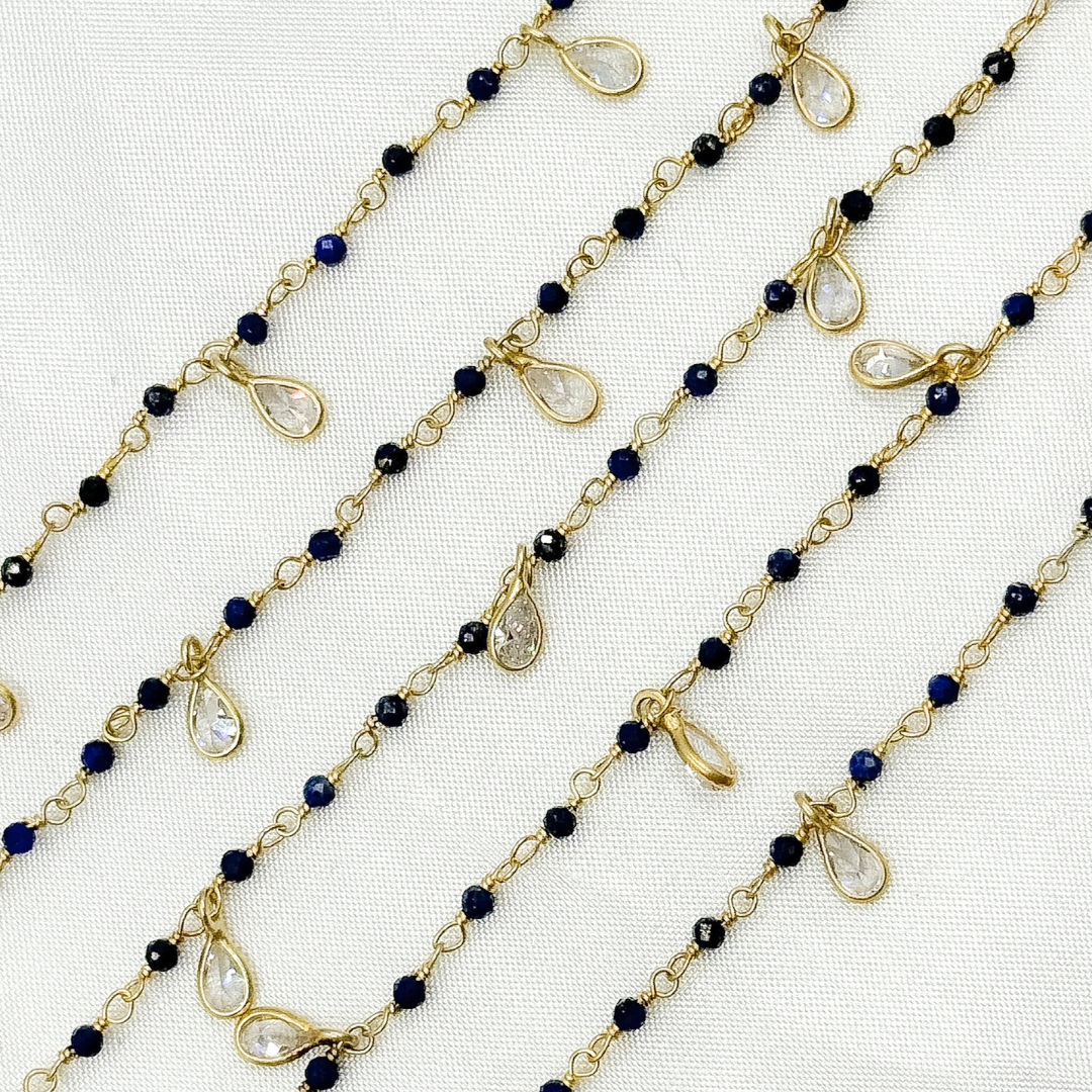 Lapis Lazuli & CZ Dangle Gold Plated Wire Chain.