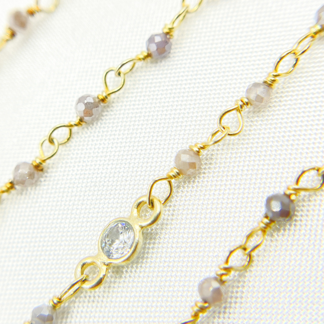 Coated Multi Moonstone & CZ Gold Plated Wire Chain.
