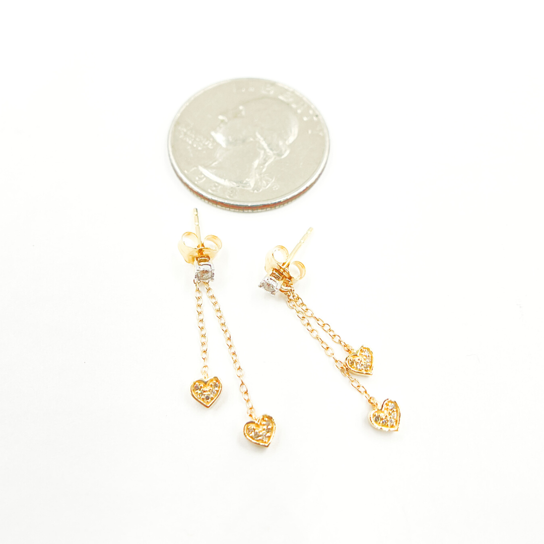 14K Solid Gold and Diamonds Rectangle Earrings. 