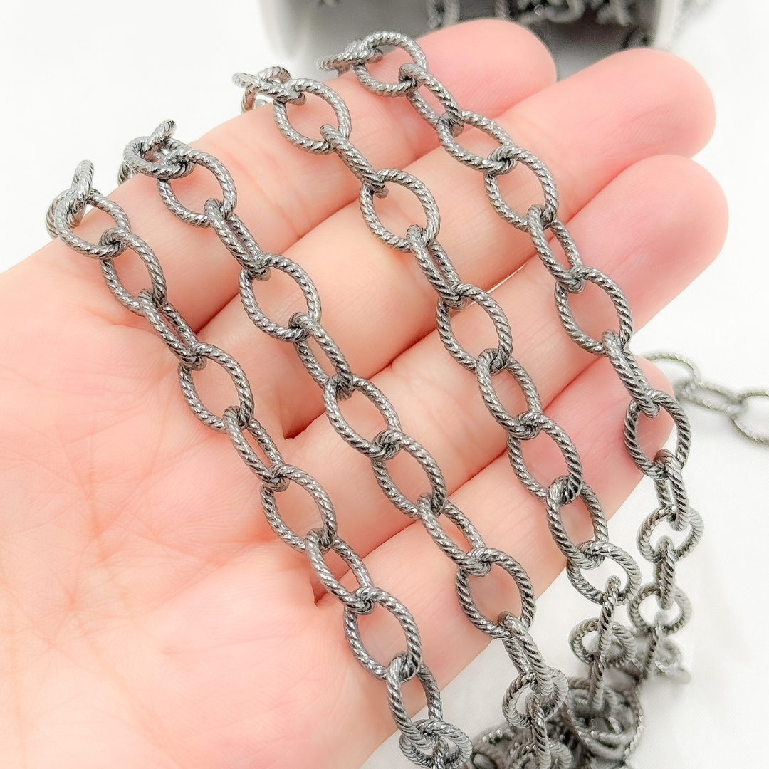 Black Rhodium 925 Sterling Silver Textured Cable Chain. V229BR