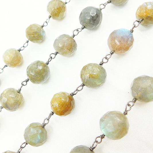 Coated Labradorite Round Shape Oxidized Wire Chain