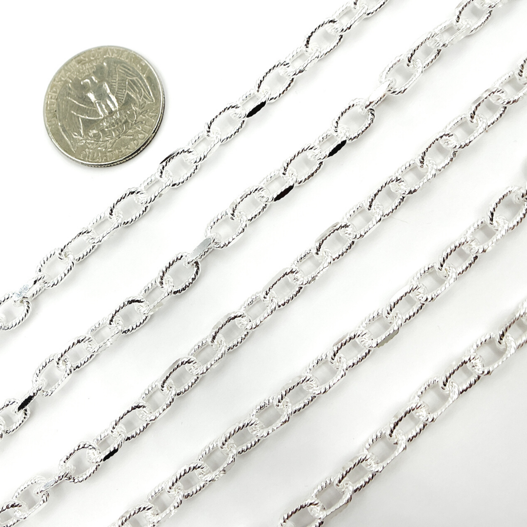 925 Sterling Silver Twisted & Flat Oval Link Chain. V83SS