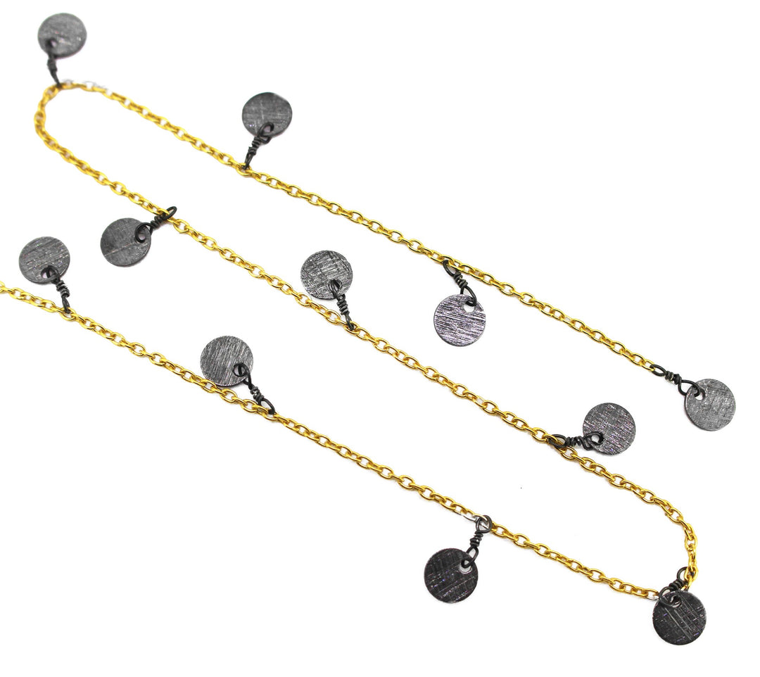 925 Sterling Silver Gold Plated & Black Rhodium Disk Chain