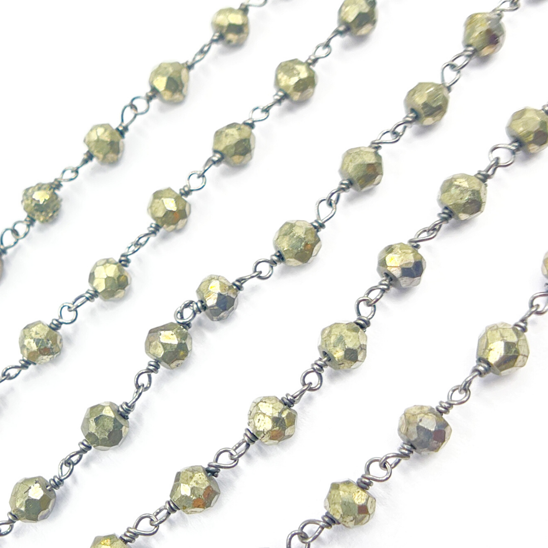 Pyrite Wire Wrap 925 Sterling Silver Wire Chain. PYR4