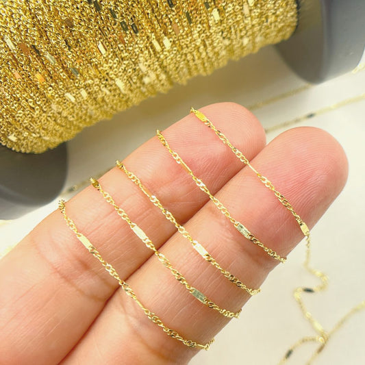 14K Solid Gold Flat Bar & Singapore Link Chain