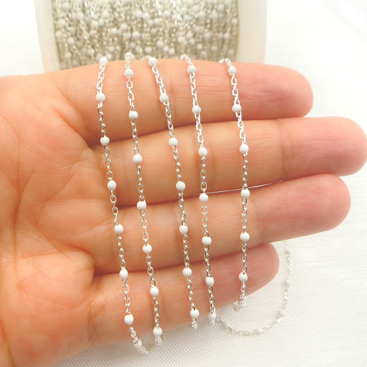 Sterling Silver White Color Enamel Chain