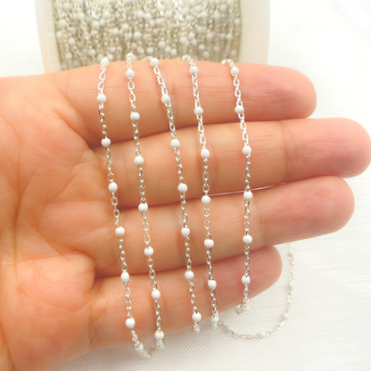 Sterling Silver White Color Enamel Chain