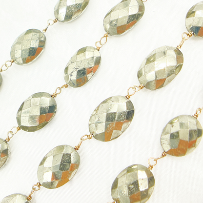 Pyrite With Marquis Shape Gold Plated Wire Chain