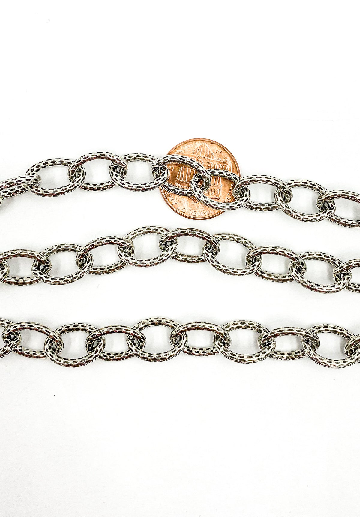 1OX. Oxidized 925 Sterling Silver  Hammered Oval Link Chain