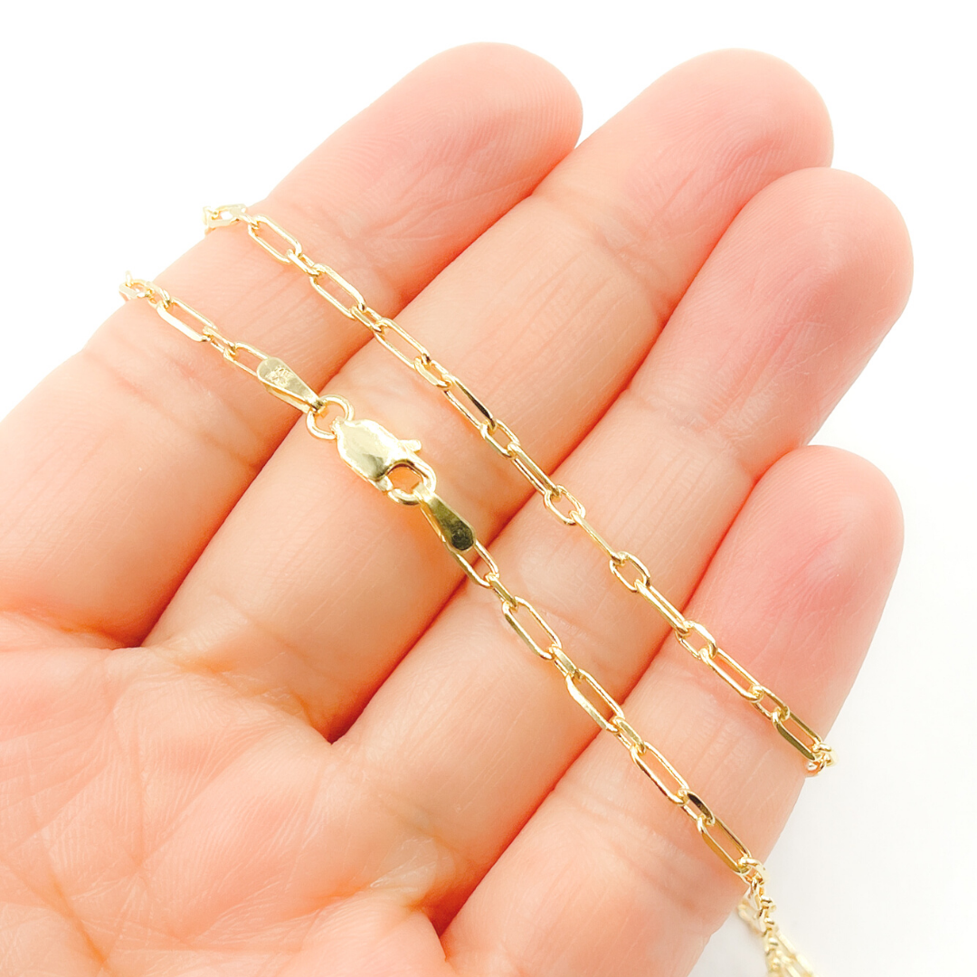 14K Solid Gold Paperclip Long & Short Link Chain