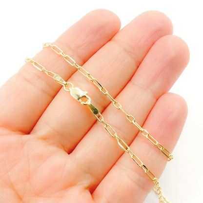 14K Solid Gold Paperclip Long & Short Link Chain