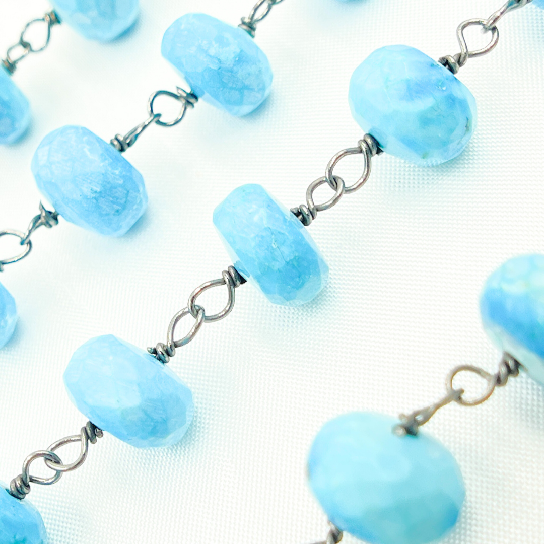 Turquoise Rondel Shape Oxidized Wire Chain. TRQ32