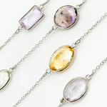 Load image into Gallery viewer, Multi Gemstone Oval Shape Bezel 925 Sterling Silver Wire Chain. MGS12
