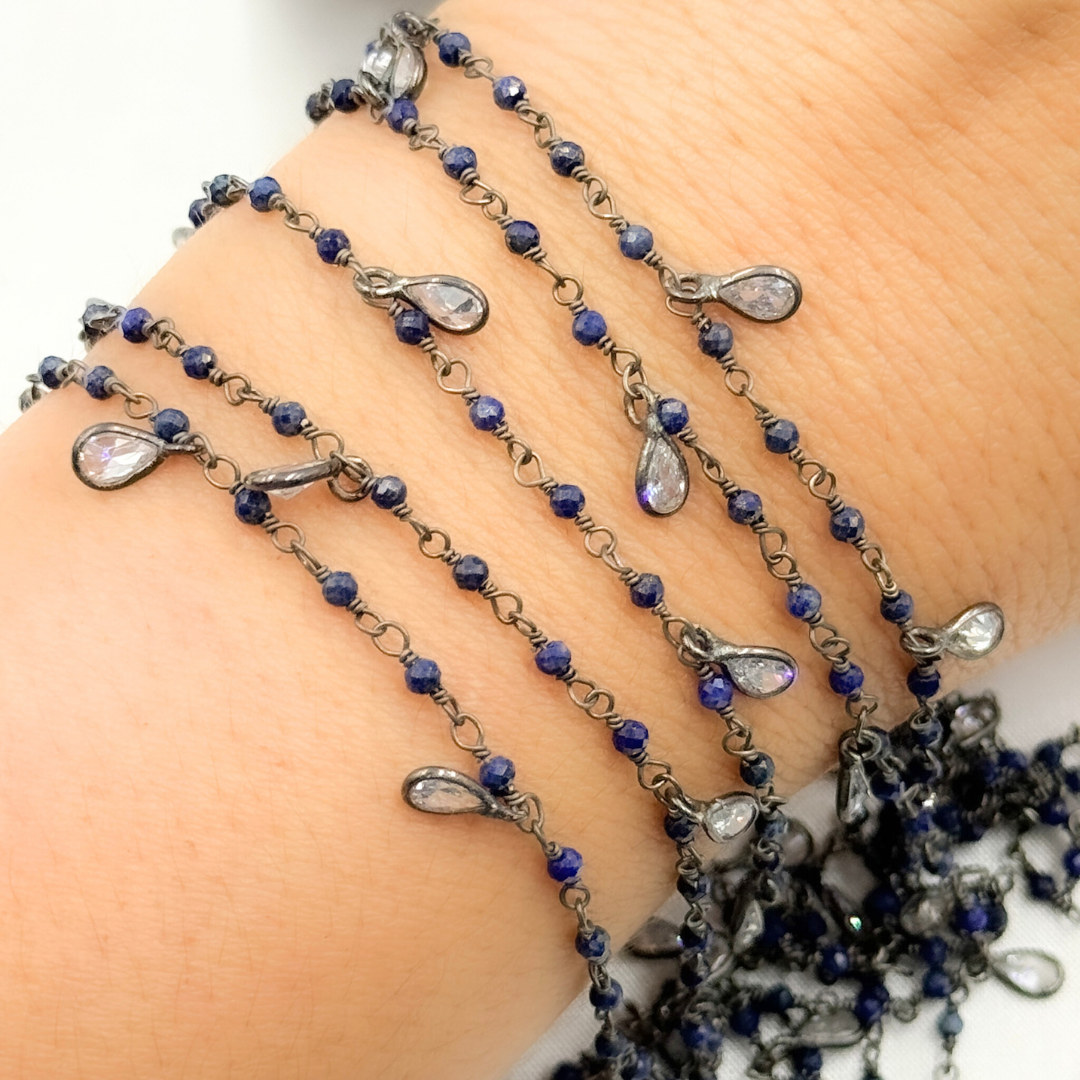 Lapis Lazuli & CZ Dangle Gold Plated Wire Chain