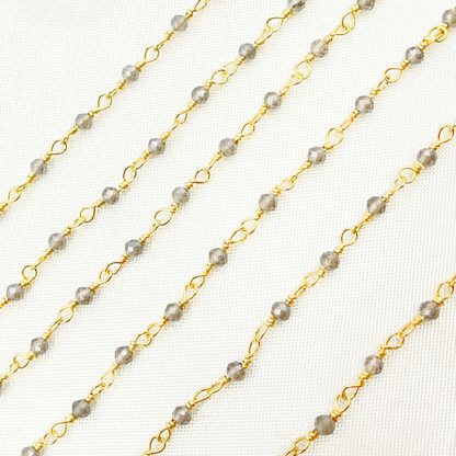 Coated Grey Moonstone Gold Plated Wire Chain