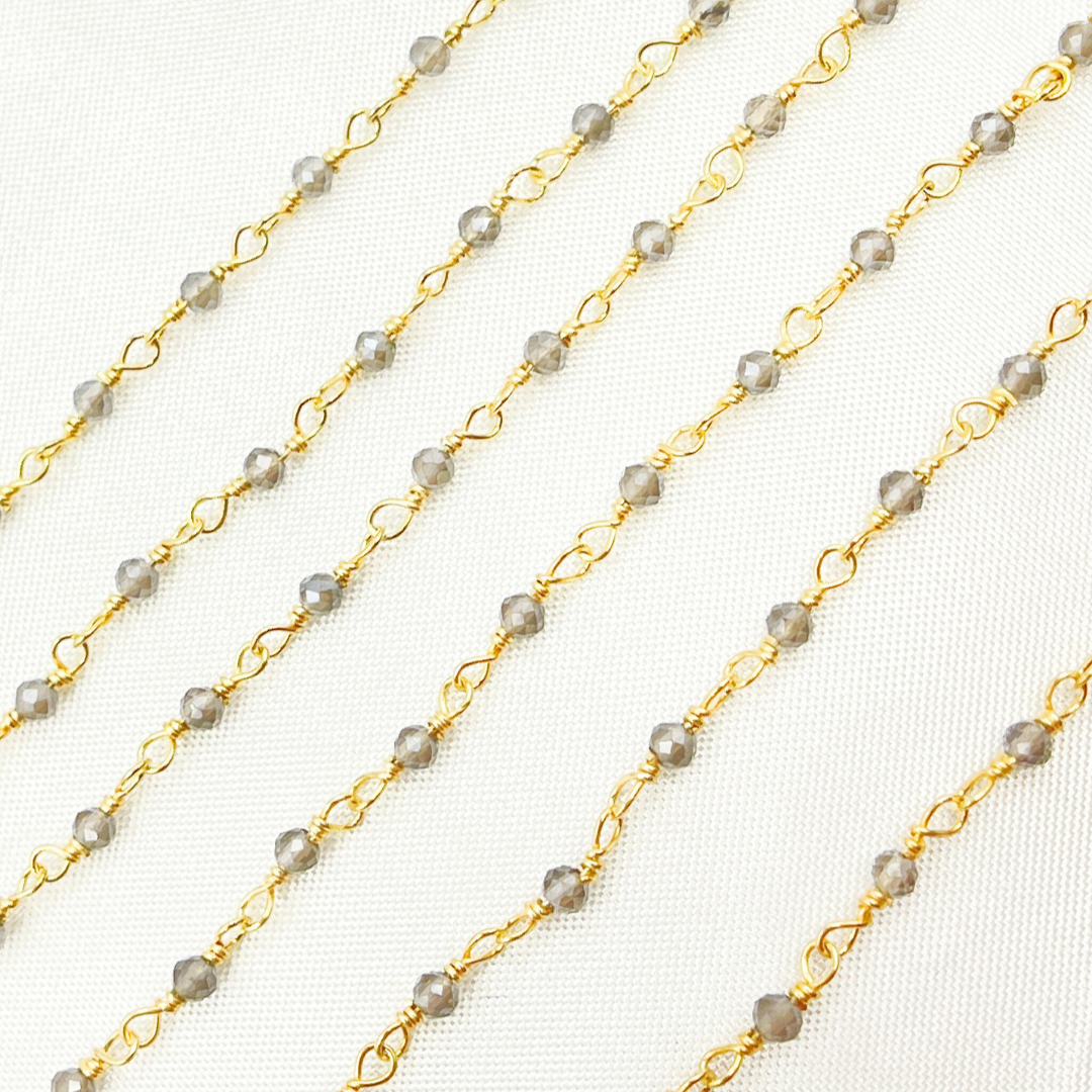 Coated Grey Moonstone Gold Plated Wire Chain. CMS62