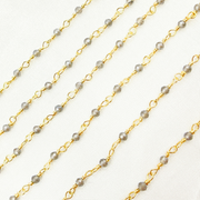 Coated Grey Moonstone Gold Plated Wire Chain