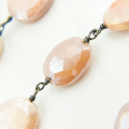 Coated Taupe Oval Moonstone Wire Chain.