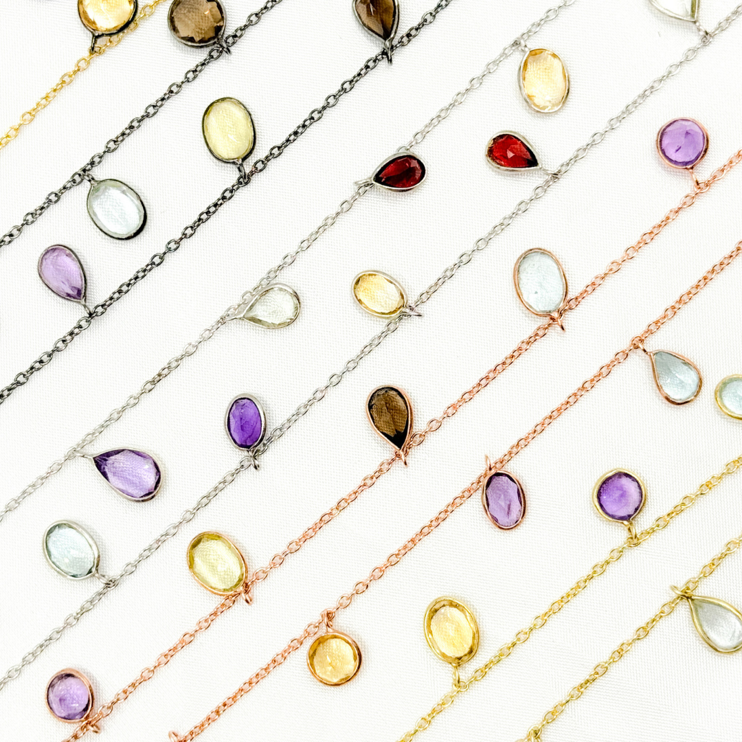 Multi Gemstone Mix Shape Dangle Wire Chain
