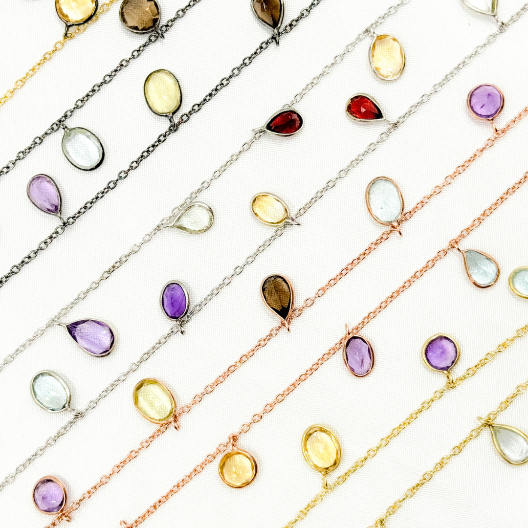 Multi Gemstone Mix Shape Dangle Wire Chain. MGS10