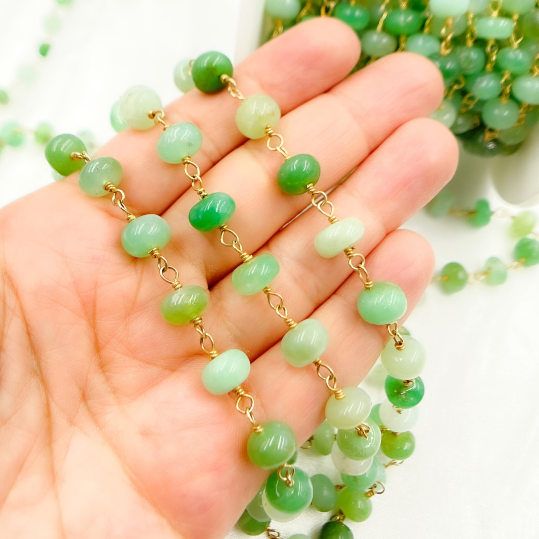 Chrysoprase Smooth Gold Plated Wire Chain.