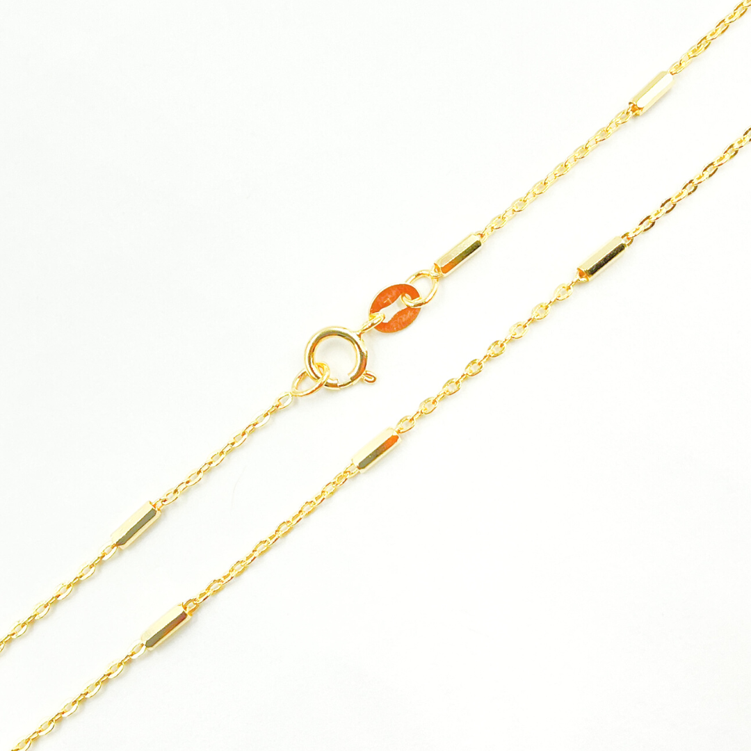 14K Solid Gold Cable and Bars Chain