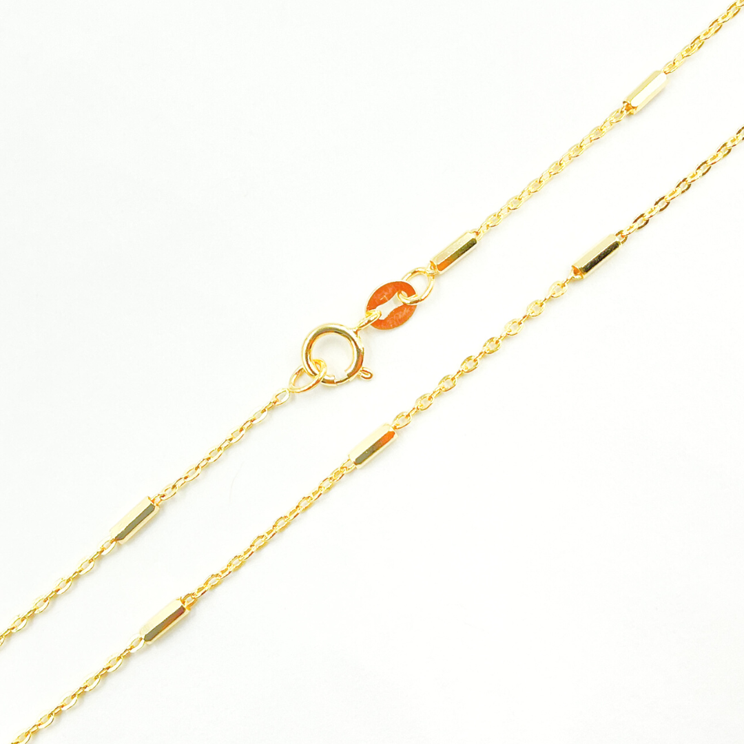 032R07B1TP0L8L. 14K Solid Gold Cable and Bars Chain