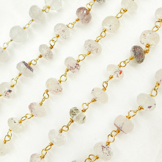 Strawberry Quartz Coated Gold Plated Wire Chain