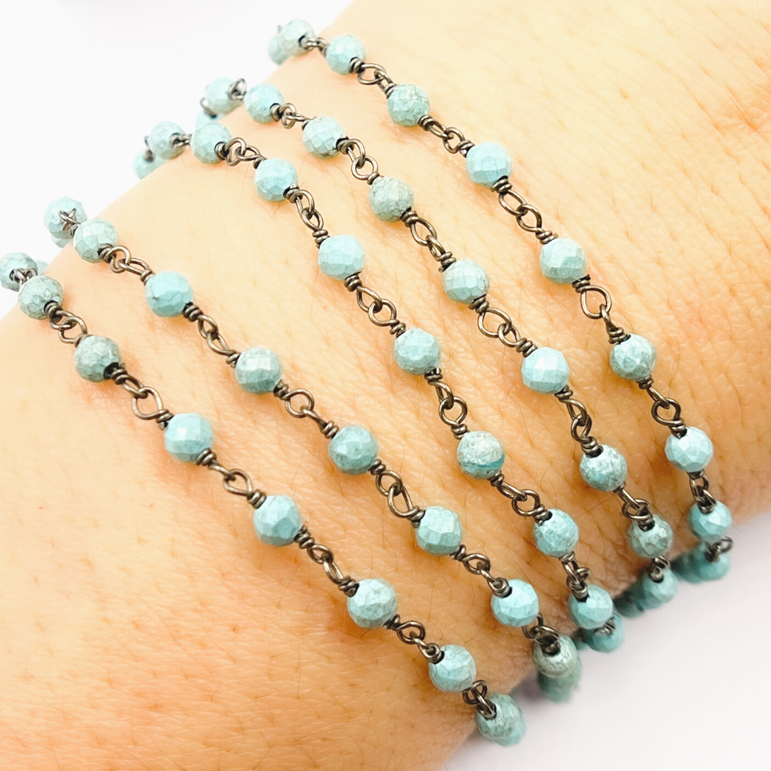 Turquoise Black Rhodium 925 Sterling Silver Wire Chain