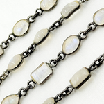 Load image into Gallery viewer, White Moonstone Mix Shape Bezel Oxidized Wire Chain. WMS39
