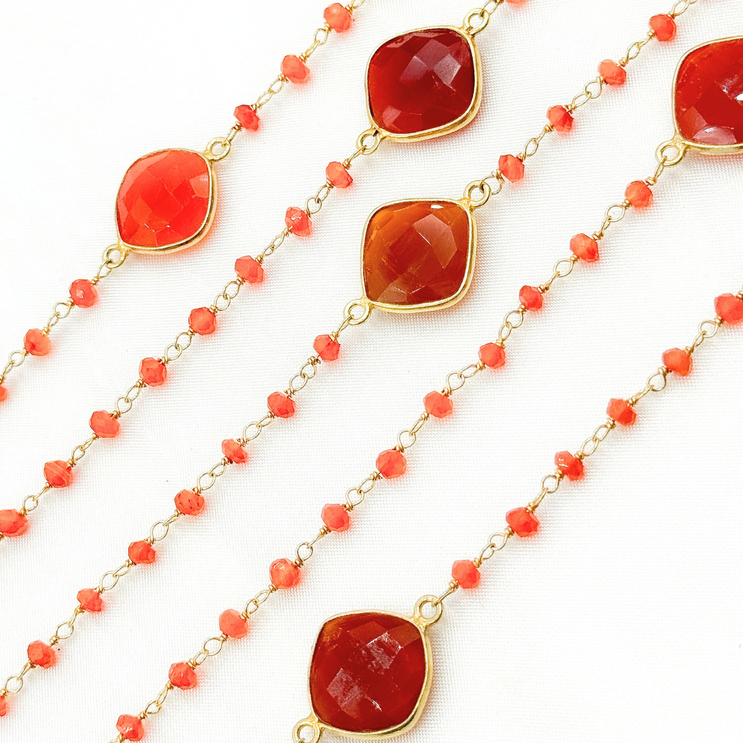 Carnelian Organic Shape Bezel Gold Plated Connected Wire Chain