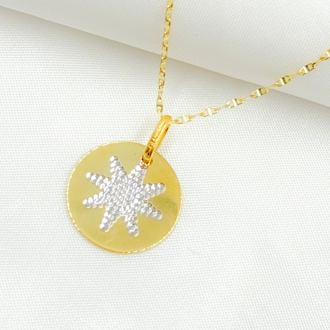 14k Solid Gold Star Medallion Charm.