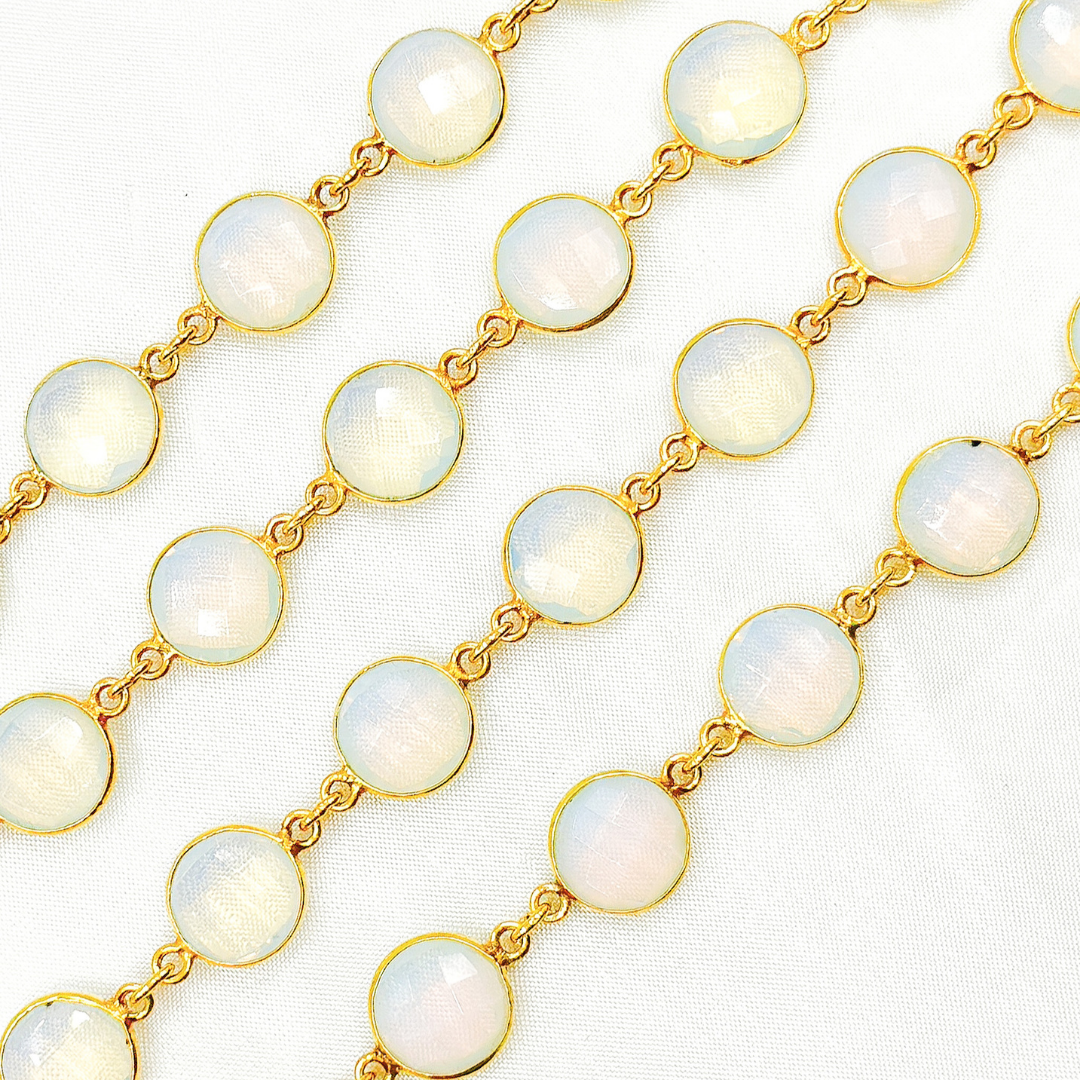 Opalite Round Shape Bezel Gold Plated Wire Chain