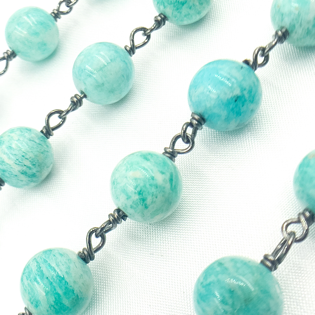 Amazonite Round Shape Oxidized Wire Chain