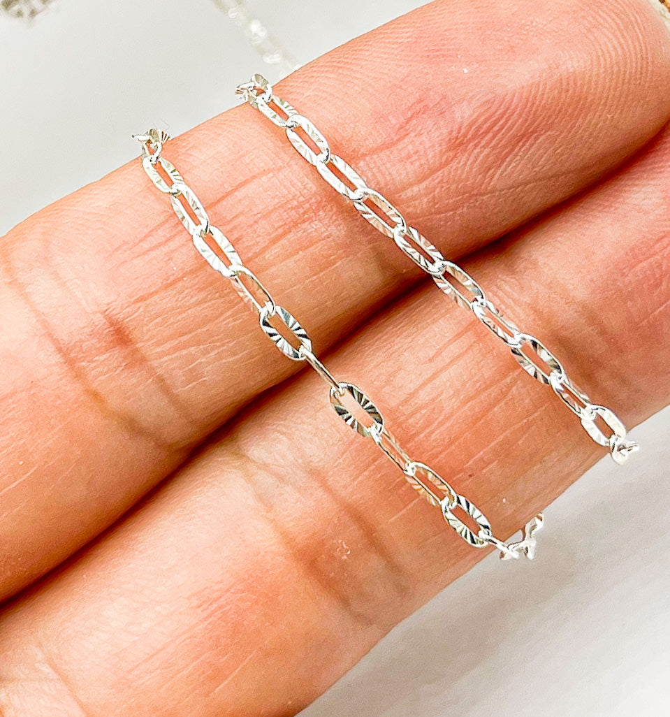 925 Sterling Silver Diamond Cut Cable Link Chain. Z15SS