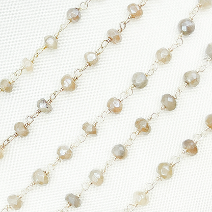 Coated Grey Moonstone 925 Sterling Silver Wire Chain.