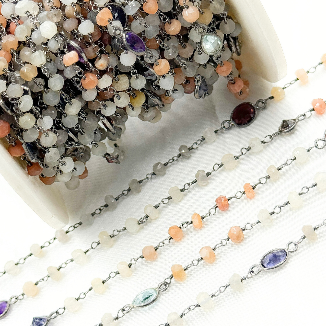 Multi Moonstone & Multi Stone Oxidized Wire Chain.