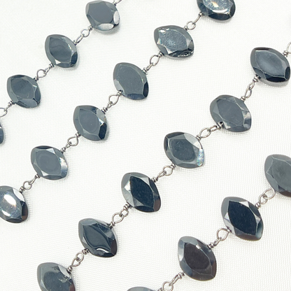 Black Spinel Oval Shape Oxidized Wire Chain
