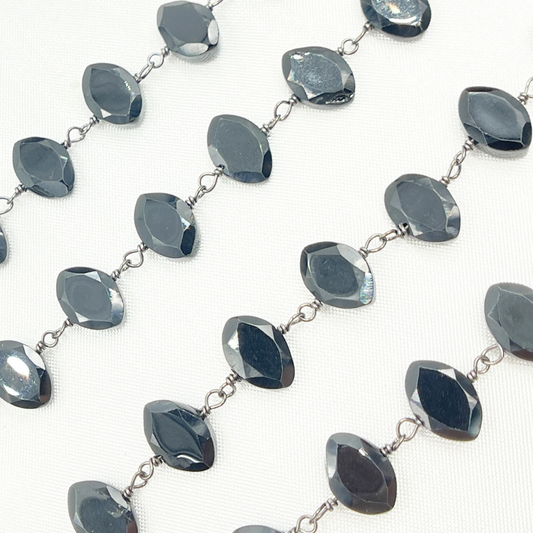 Black Spinel Oval Shape Oxidized Wire Chain