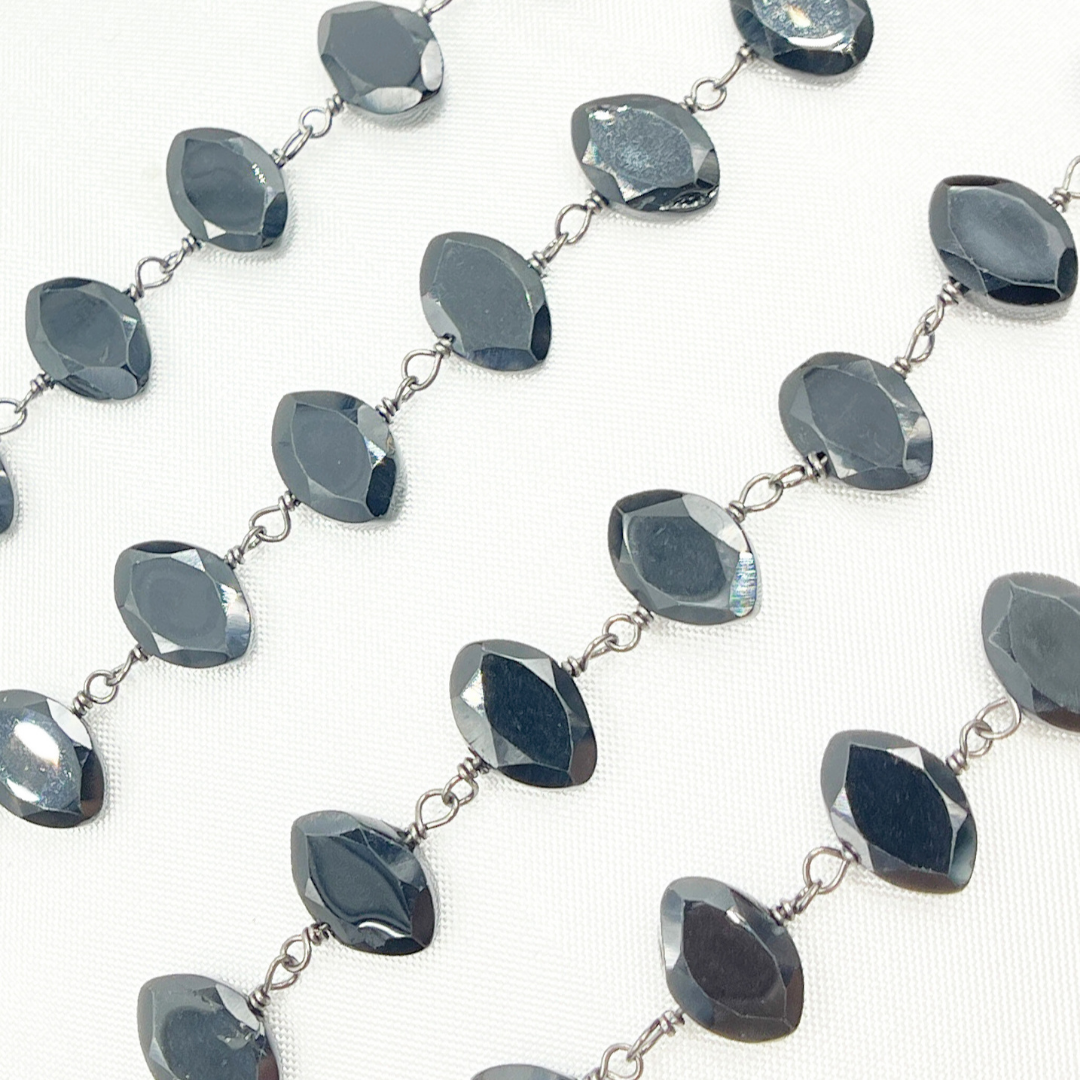 Black Spinel Oval Shape Oxidized Wire Chain. BSP51