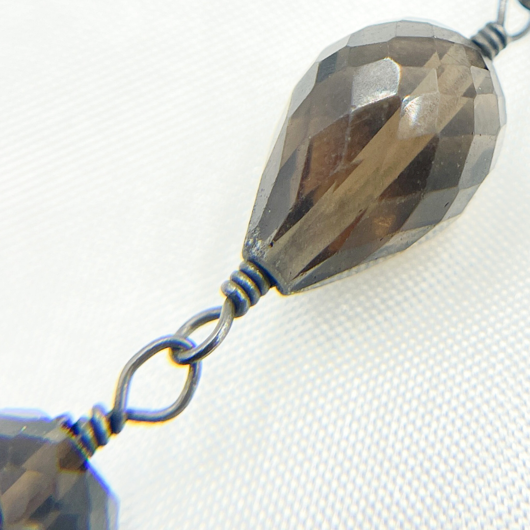 Smoky Pear Shape Oxidized Wire Chain