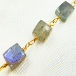 Load image into Gallery viewer, Labradorite Cube Shape Gold Plated Wire Chain. LAB76
