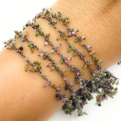 Multi Tourmaline Cluster Dangle Oxidized Wire Chain