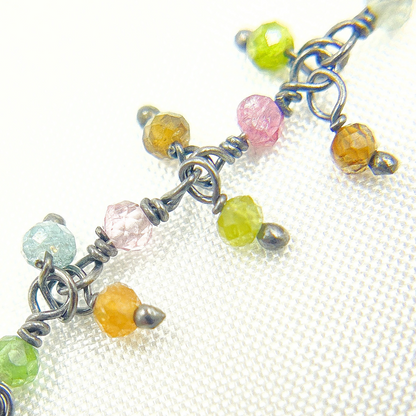 Multi Tourmaline Cluster Dangle Oxidized Wire Chain.