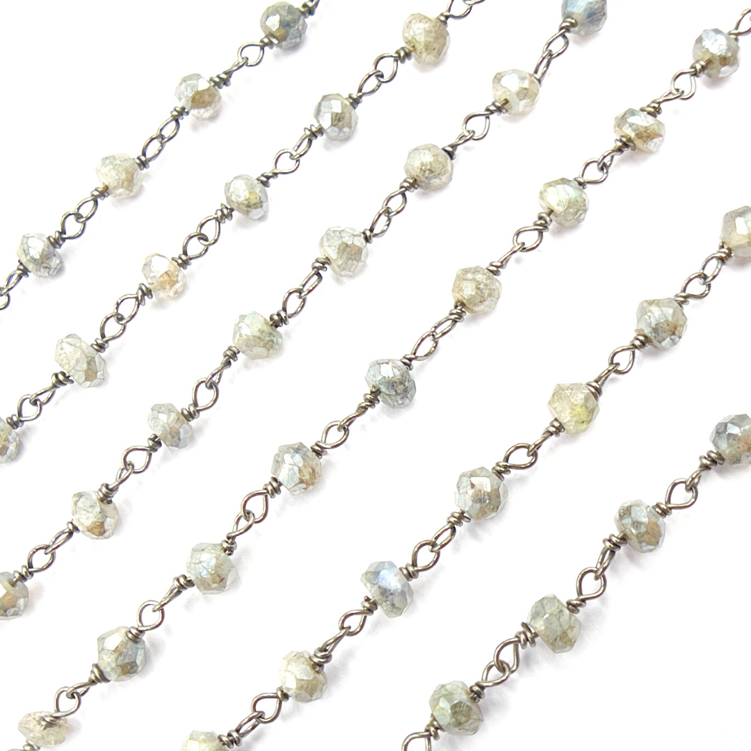 Coated Labradorite Oxidized 925 Sterling Silver Wire Chain